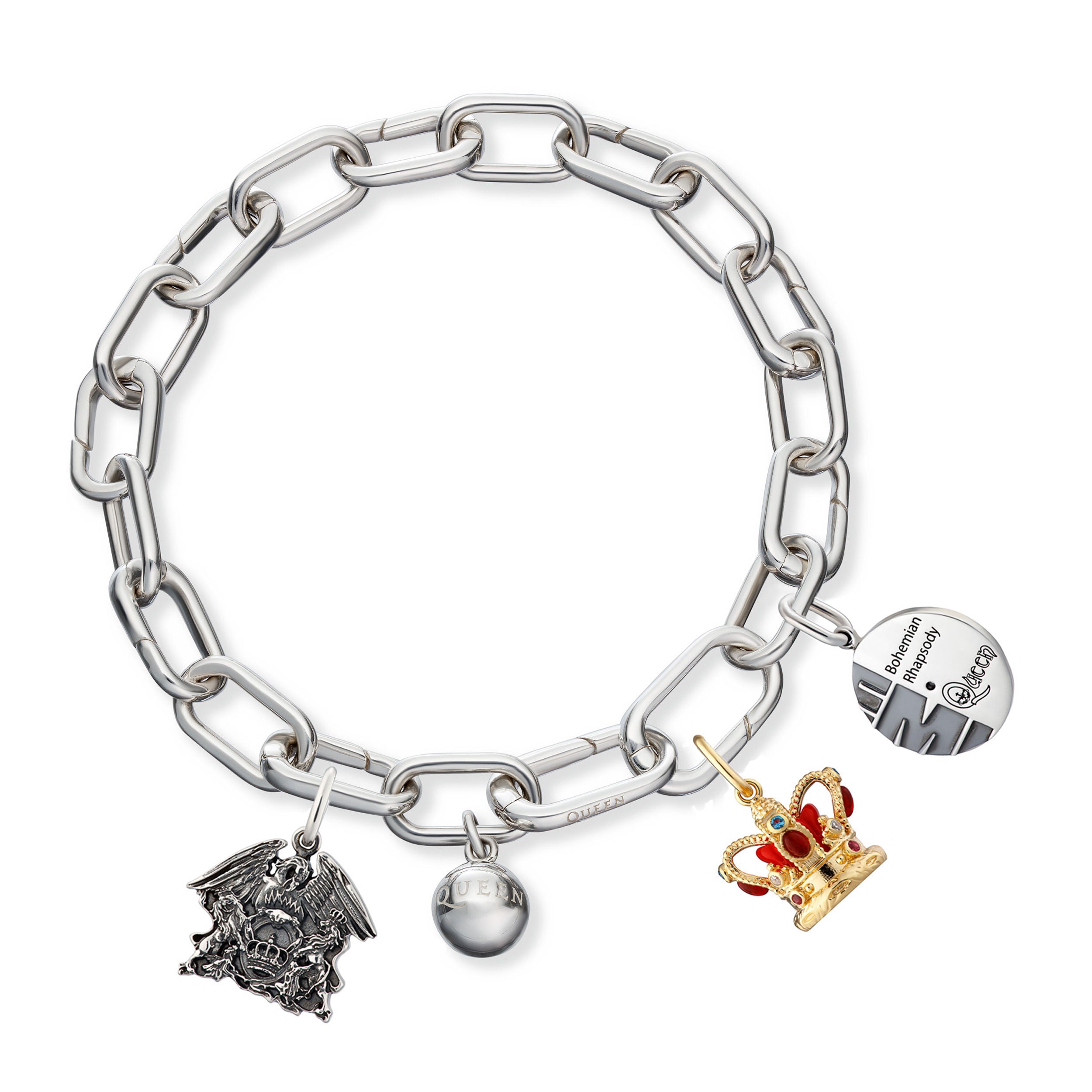 Queen - The Official Queen Silver Charm Bracelet and First 3 Charms.