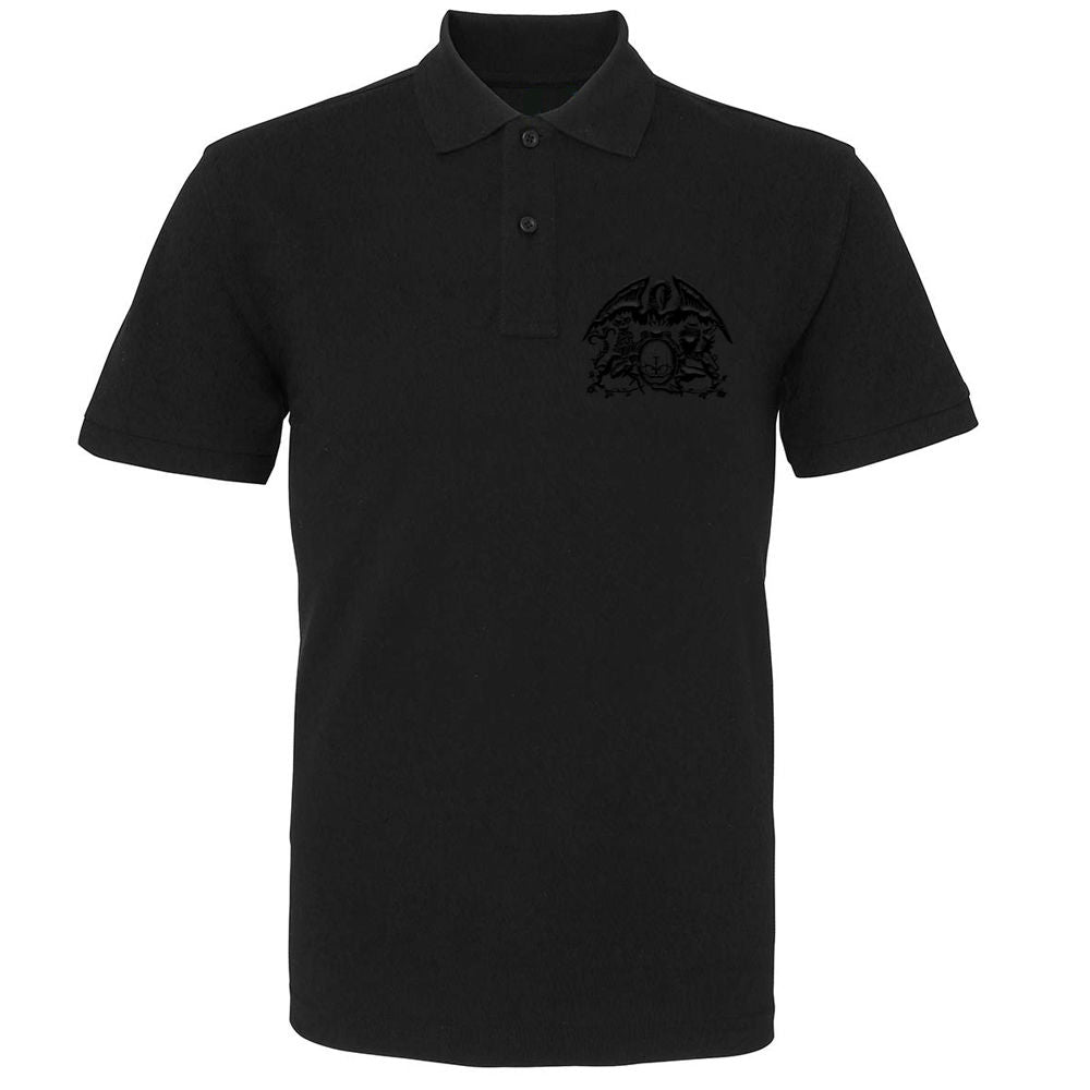 Queen - Black On Black Crest Embroidered Polo Shirt