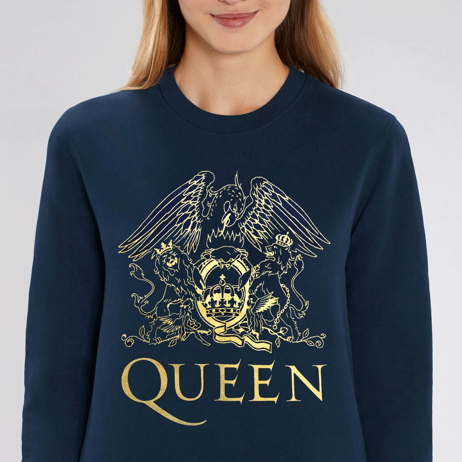 Queen - Gold Crest On French Blue Unisex Super Soft Sweatshirt