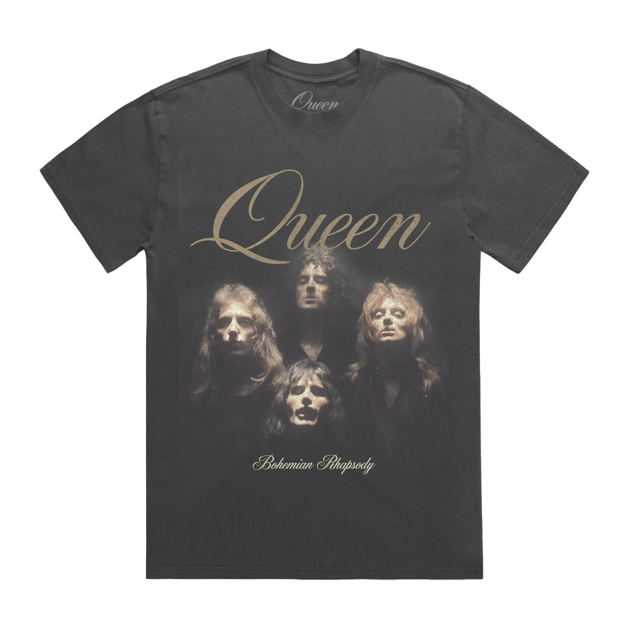 Black t-shirt with Queen band members and 'Bohemian Rhapsody' text 