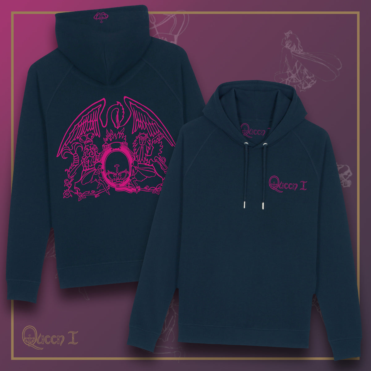 Queen - Queen 1 Small logo Big Crest French Blue Hoodie