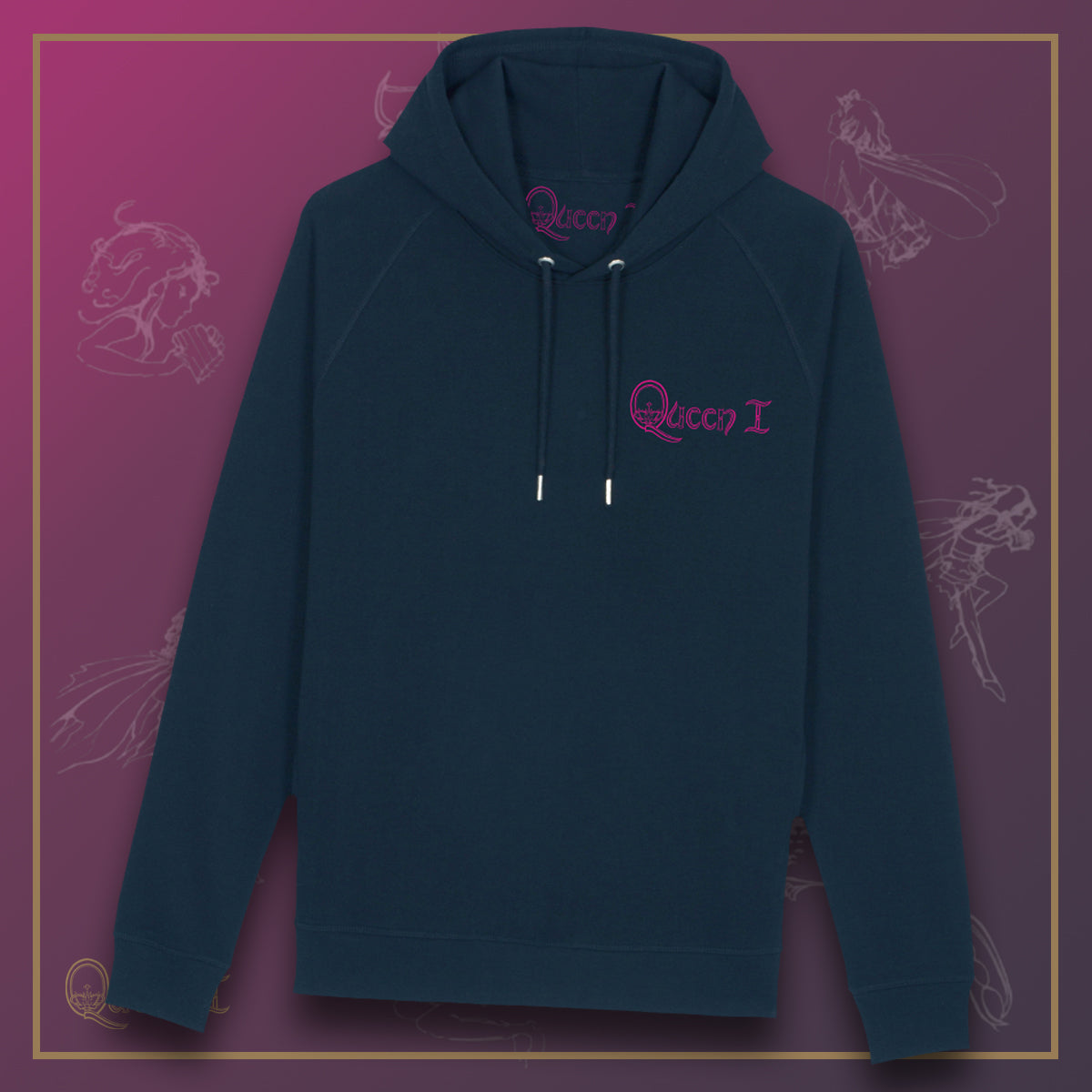 Queen - Queen 1 Small logo Big Crest French Blue Hoodie