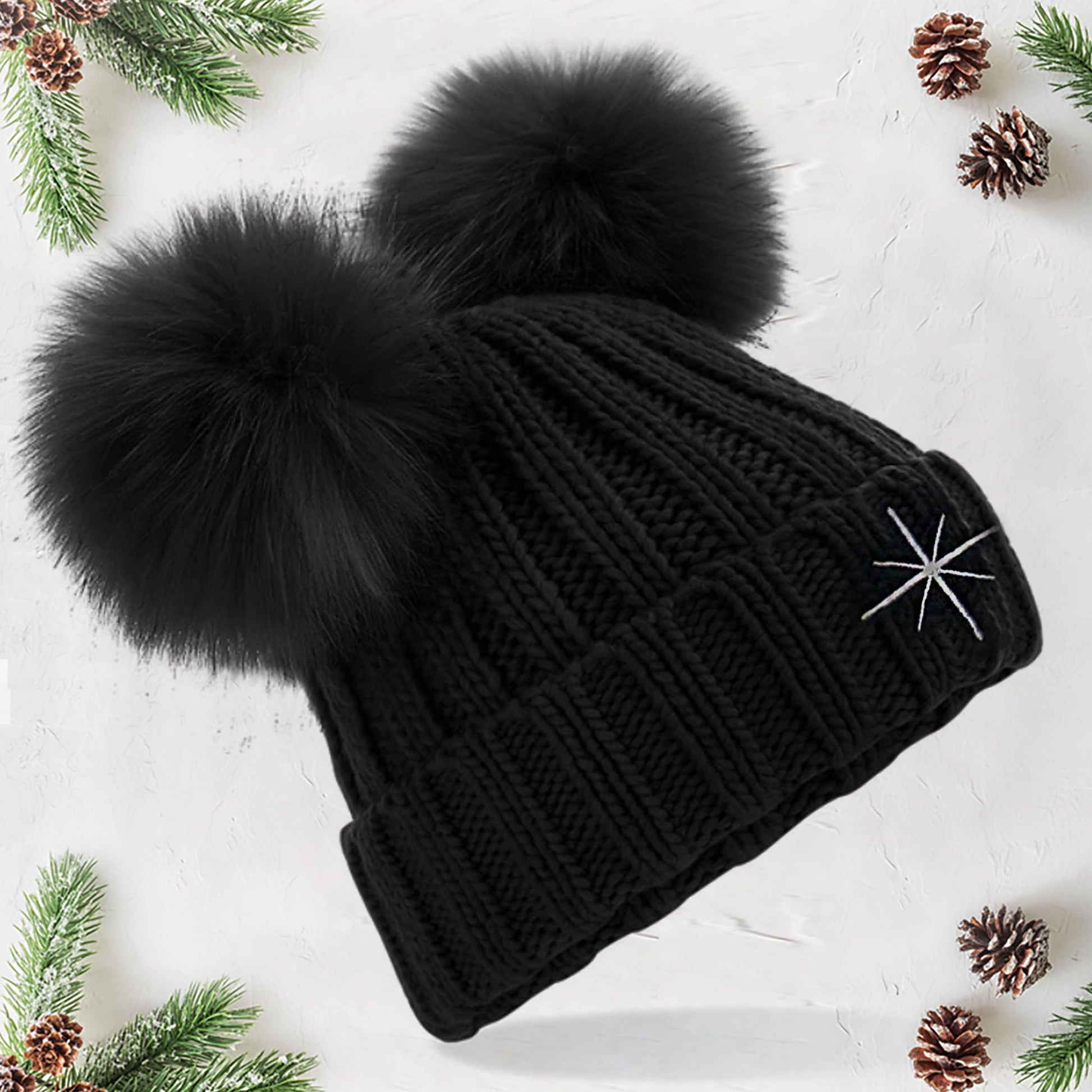 Roger Taylor - Limited Edition 'Taylored' Drumstick Snowflake Pom Pom Hat Black