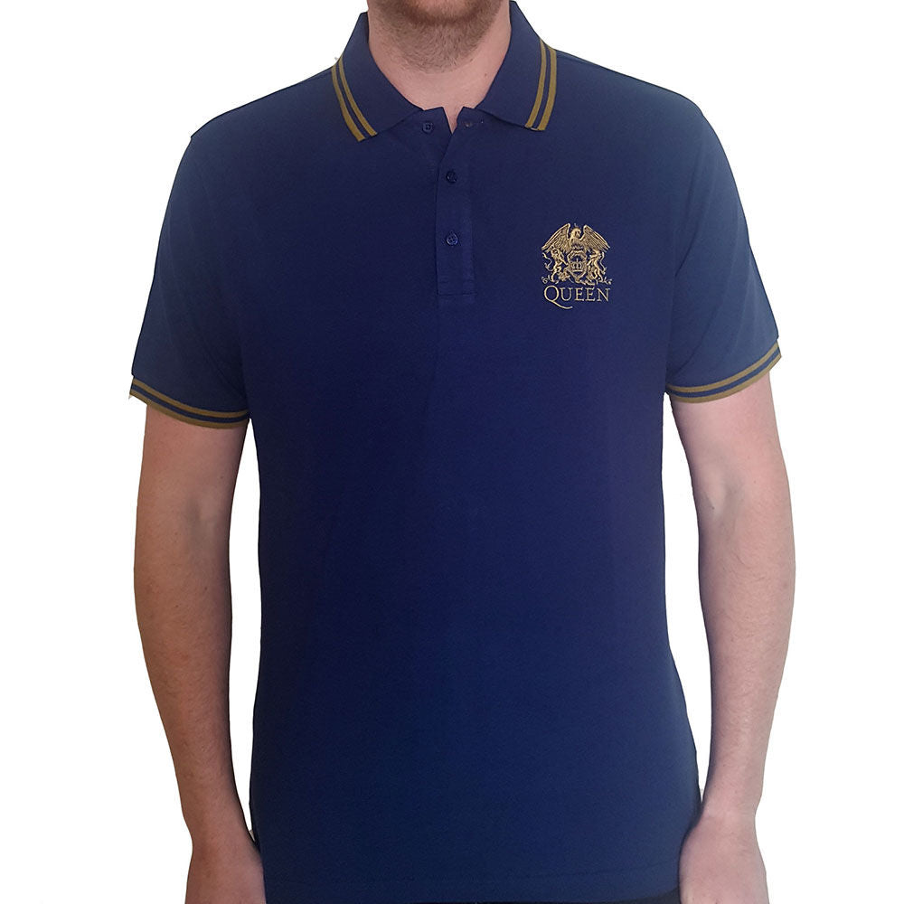 Queen - Unisex Polo Shirt With Gold Crest Logo and Trim