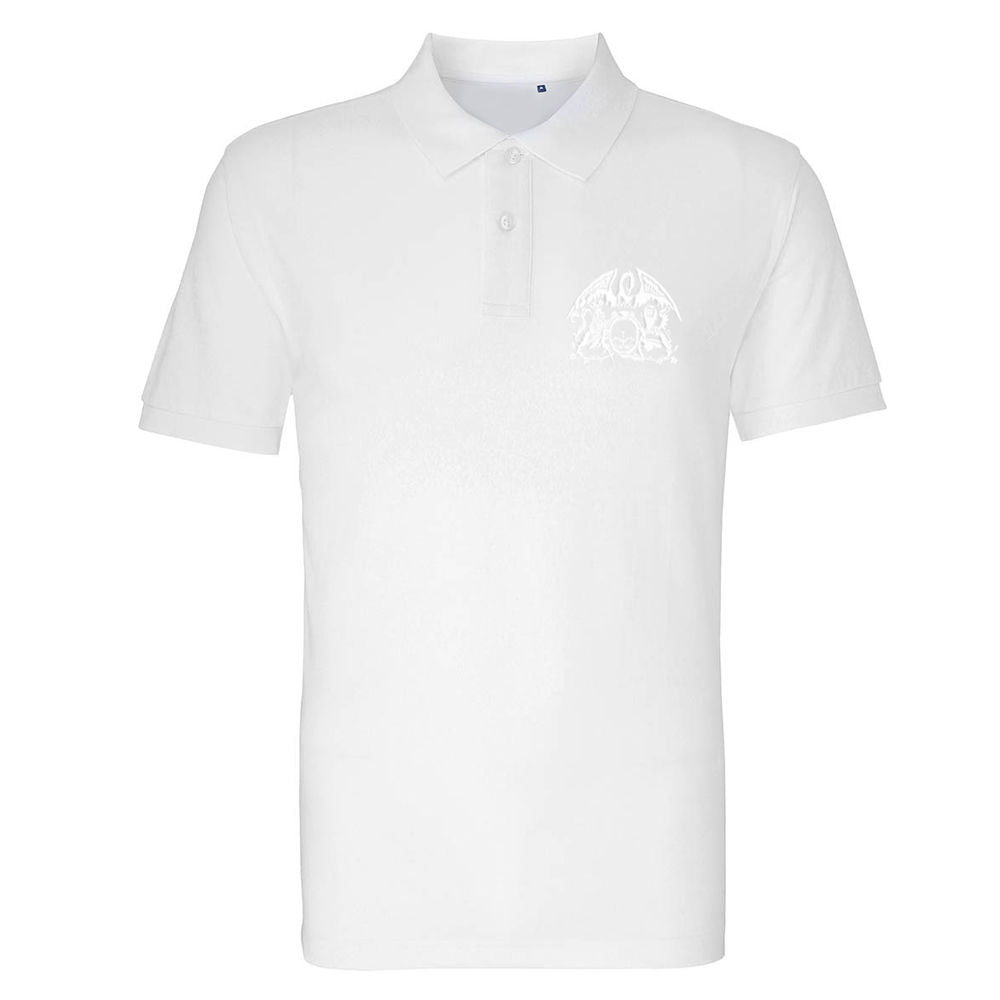 Queen - White On White Crest Embroidered Polo Shirt