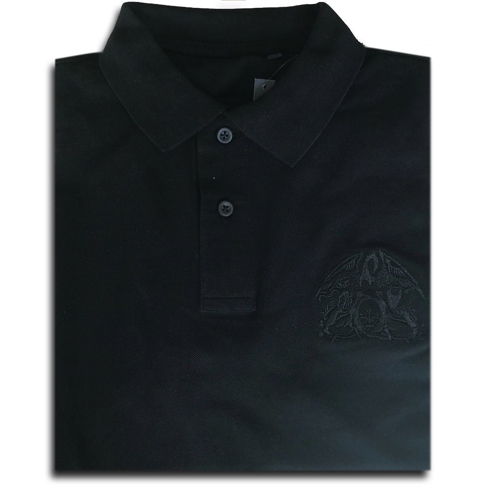 Queen - Black On Black Crest Embroidered Polo Shirt
